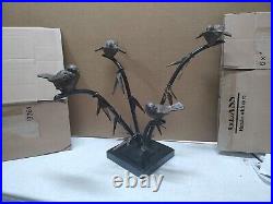 SF Bay Trading Bronze Brass Scultpure 4 Birds On Bamboo 14 Tall 18 1/2 Across