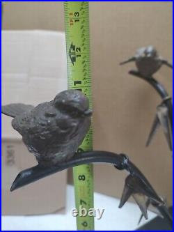 SF Bay Trading Bronze Brass Scultpure 4 Birds On Bamboo 14 Tall 18 1/2 Across