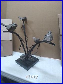 SF Bay Trading Bronze Brass Scultpure 4 Birds On Bamboo 14 Tall 18 1/2 Across