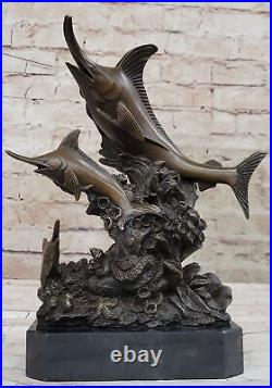 Sailfish Statue Sculpture Brass Bronze Art Marble Base Marlin Swordfish