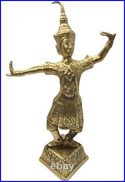 Set of 2 Vintage Brass/Bronze Thai Buddhist Temple Dancers Statue Figures 9