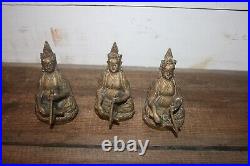 Set of 7 Vintage Bronze Brass Scholar God Statues Buddha Asian Chinese Tibetan