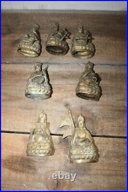 Set of 7 Vintage Bronze Brass Scholar God Statues Buddha Asian Chinese Tibetan