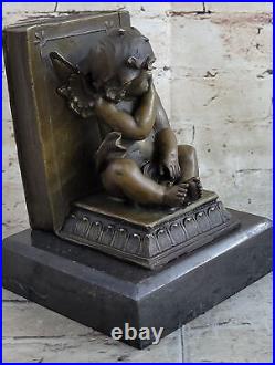 Sitting Cherub Boy Wings Metal Statue Figurine Brass100% Real Bronze Sculpture S