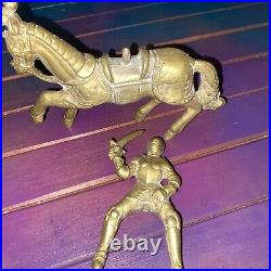 Solid Bronze Or Cast Brass Medieval Armored Knight on Horse Sculpture Statue