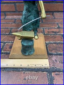 Statue Vintage Bronze Brass Blacksmith Figure Anvil Hammer