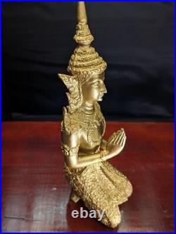 Thai Buddha Statue Idol Bronze Brass Gold Plate Male Japan #KU1605