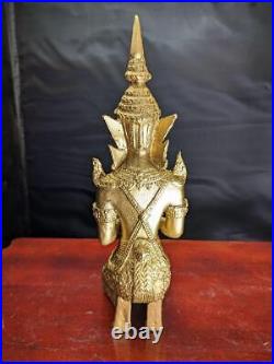 Thai Buddha Statue Idol Bronze Brass Gold Plate Male Japan #KU1605