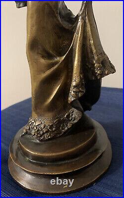 VICTORIAN LADY BRONZE BRASS STATUE FIGURE SCULPTURE Vtg Sculpture Holding Basket