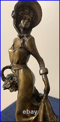 VICTORIAN LADY BRONZE BRASS STATUE FIGURE SCULPTURE Vtg Sculpture Holding Basket