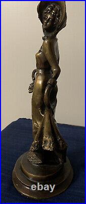 VICTORIAN LADY BRONZE BRASS STATUE FIGURE SCULPTURE Vtg Sculpture Holding Basket