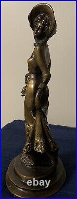 VICTORIAN LADY BRONZE BRASS STATUE FIGURE SCULPTURE Vtg Sculpture Holding Basket