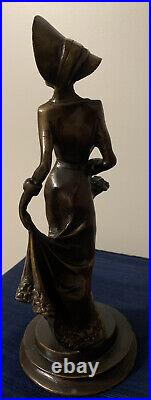 VICTORIAN LADY BRONZE BRASS STATUE FIGURE SCULPTURE Vtg Sculpture Holding Basket