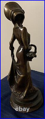 VICTORIAN LADY BRONZE BRASS STATUE FIGURE SCULPTURE Vtg Sculpture Holding Basket