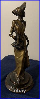 VICTORIAN LADY BRONZE BRASS STATUE FIGURE SCULPTURE Vtg Sculpture Holding Basket