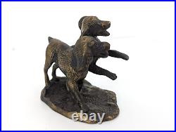 VTG German Shorthaired Pointers Hunting Bird Water Dogs Bronze Brass Art Statue