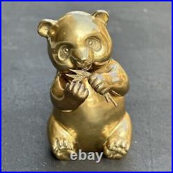 Vintage 16 Brass Cute Panda Bear Figurine Statue Eating Bamboo Gold