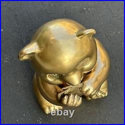 Vintage 16 Brass Cute Panda Bear Figurine Statue Eating Bamboo Gold