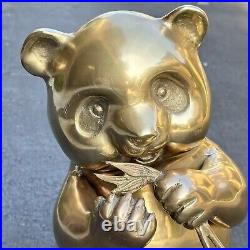 Vintage 16 Brass Cute Panda Bear Figurine Statue Eating Bamboo Gold