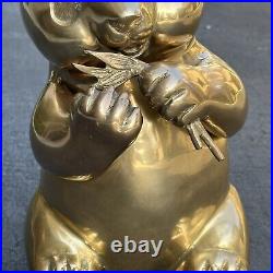 Vintage 16 Brass Cute Panda Bear Figurine Statue Eating Bamboo Gold