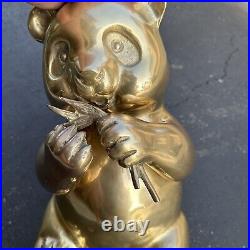 Vintage 16 Brass Cute Panda Bear Figurine Statue Eating Bamboo Gold