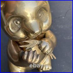 Vintage 16 Brass Cute Panda Bear Figurine Statue Eating Bamboo Gold