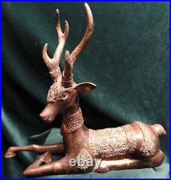 Vintage 1940s Solid Bronze or Brass Resting Buck Deer Statue India weighs 5 lbs