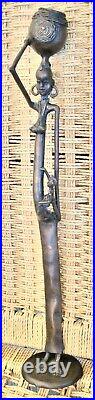 Vintage 20 African Woman Brass Bronze Statue Figurine With Baby & Basket