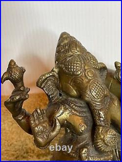 Vintage 60s Bronze Brass Ganesha Statue Hindu Elephant God Deity Prayer Figurine