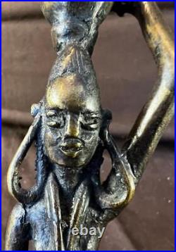 Vintage African Tribal Art Bronze Brass Metal Sculpture Statue Nude Woman Female