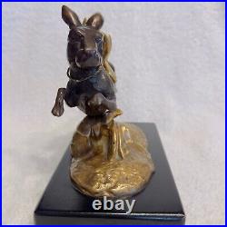 Vintage Art Déco Bronze Brass Hare Frog Riding Bunny Rabbit Statue Whimsical