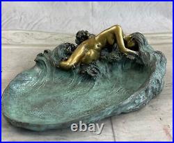 Vintage Art Nouveau Brass pin tray Image Woman in Dress Novelty Figurine Statue
