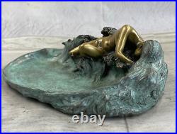 Vintage Art Nouveau Brass pin tray Image Woman in Dress Novelty Figurine Statue