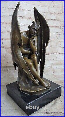 Vintage Brass Bronze Statuette -Horned Devil or Demon Sculpture Dark Angel