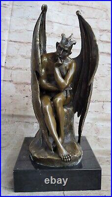 Vintage Brass Bronze Statuette -Horned Devil or Demon Sculpture Dark Angel