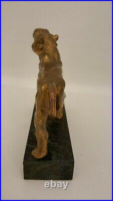 Vintage Brass Roaring Lion Statue On Metal Base USA 8 1/4 Long
