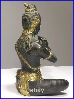 Vintage Brass bronze gilt Thai musician playing a flute. Asian art small statue
