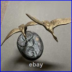 Vintage Bronze /Brass Geese In Flight Statue Sculpture (Lily Pad Base)