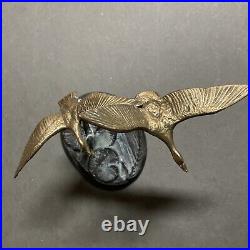 Vintage Bronze /Brass Geese In Flight Statue Sculpture (Lily Pad Base)