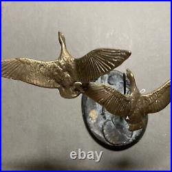 Vintage Bronze /Brass Geese In Flight Statue Sculpture (Lily Pad Base)