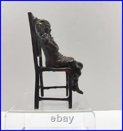 Vintage Bronze/Brass Girl In Chair Statue Bookend Original Patina