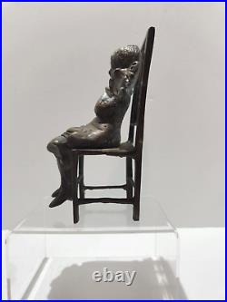 Vintage Bronze/Brass Girl In Chair Statue Bookend Original Patina