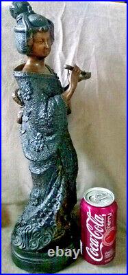Vintage Bronze Brass Japanese Geisha Large Figurine Statue Sculpture withFlute