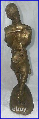 Vintage Bronze Brass Look West African Bird Hunter Statue Sculpture