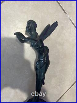 Vintage Bronze Brass Winged Fayette the Lute Fairy Statue Figurine 12