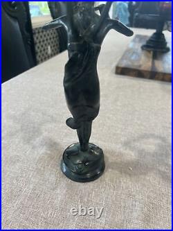 Vintage Bronze Brass Winged Fayette the Lute Fairy Statue Figurine 12