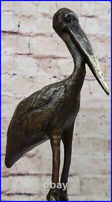 Vintage Bronze Or Brass Crane Stork Sculpture Finely Detailed Great Patina Art