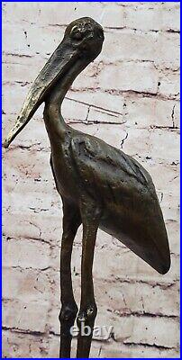 Vintage Bronze Or Brass Crane Stork Sculpture Finely Detailed Great Patina Art