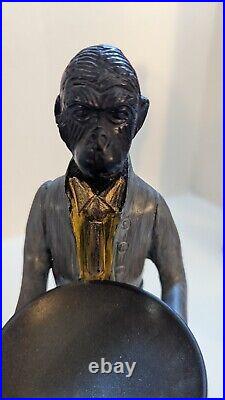 Vintage Bronze/brass Butler Monkey Statue Holding Bowl