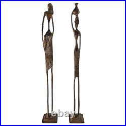 Vintage Brutalist Elongated African Tribal Brass Bronze Statues Modernist (6)